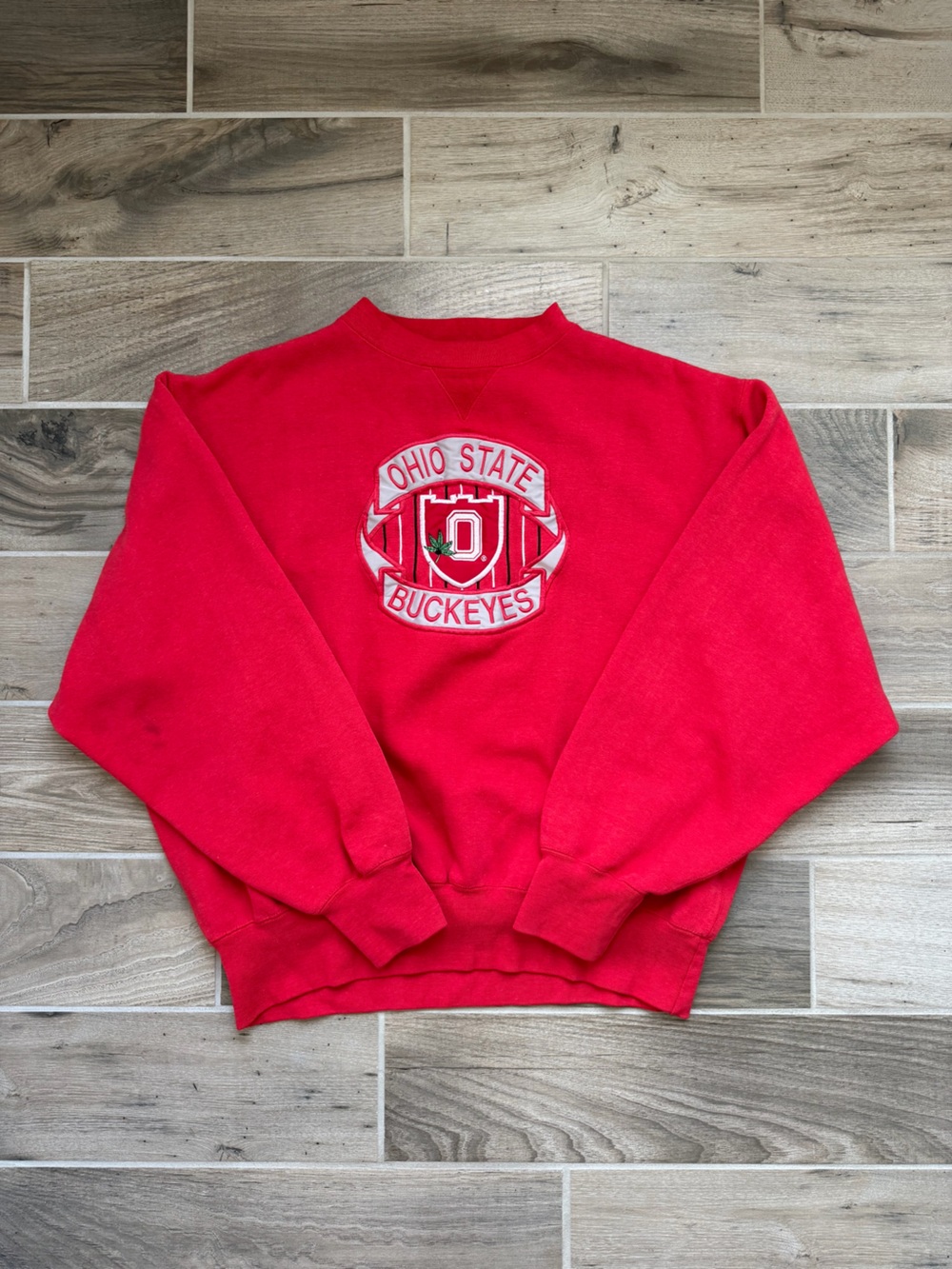 Vintage 90s Ohio State Buckeyes Embroidered Red Crewneck Sweatshirt XXL